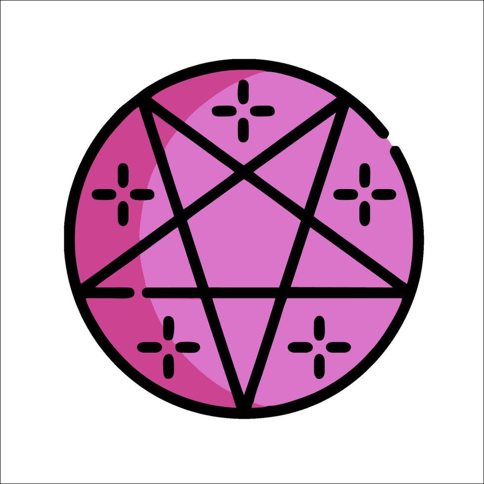 A pentagram in a pink circle with four stars vector