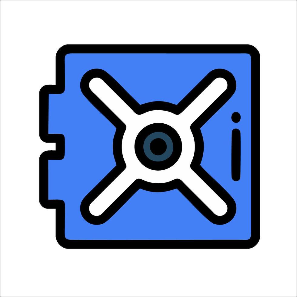 A blue and white icon of a box with a cross on it vector