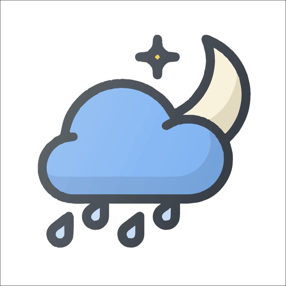 A cloud and moon with rain and stars vector