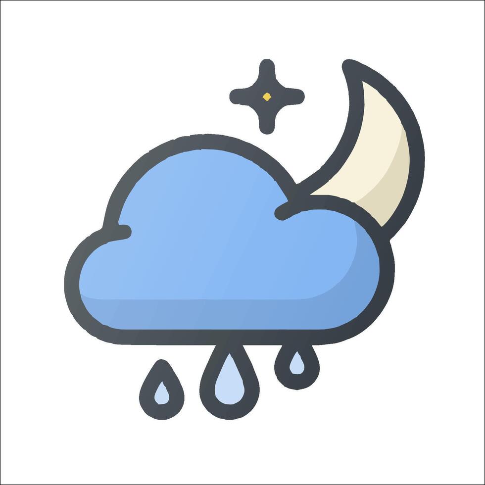 A cloud with a moon and rain icon vector