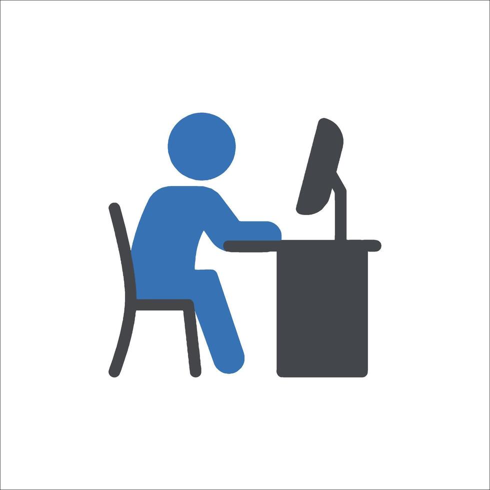 A person sitting at a desk with a computer vector