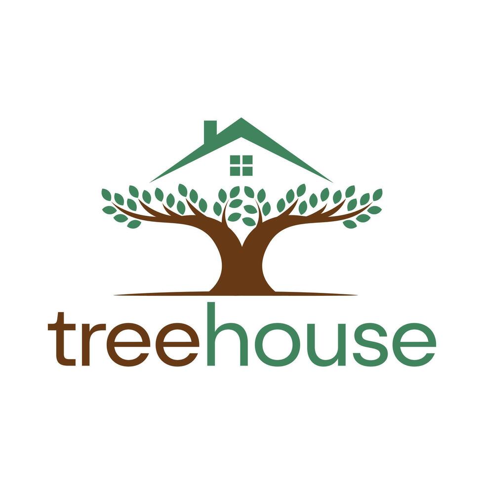 tree house flat minimalist logo design vector