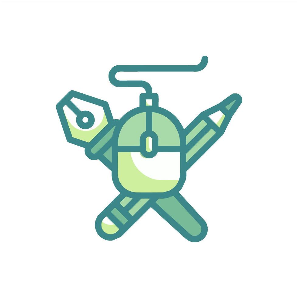A mouse and pencil icon with a green background vector