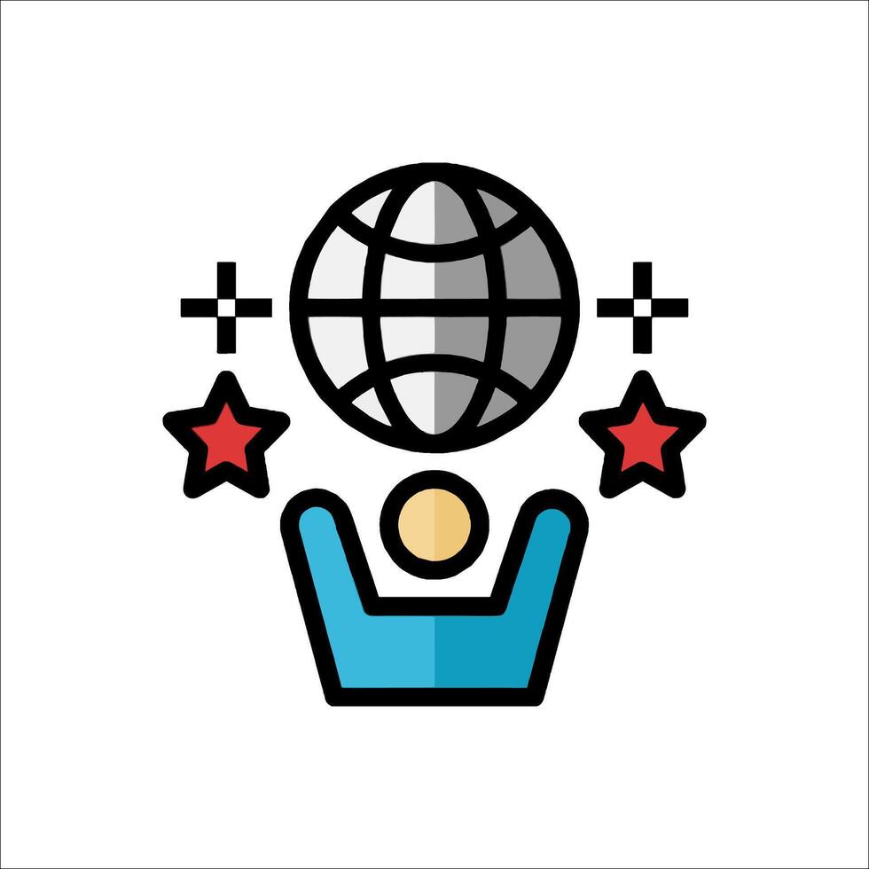 A person holding up a globe icon vector