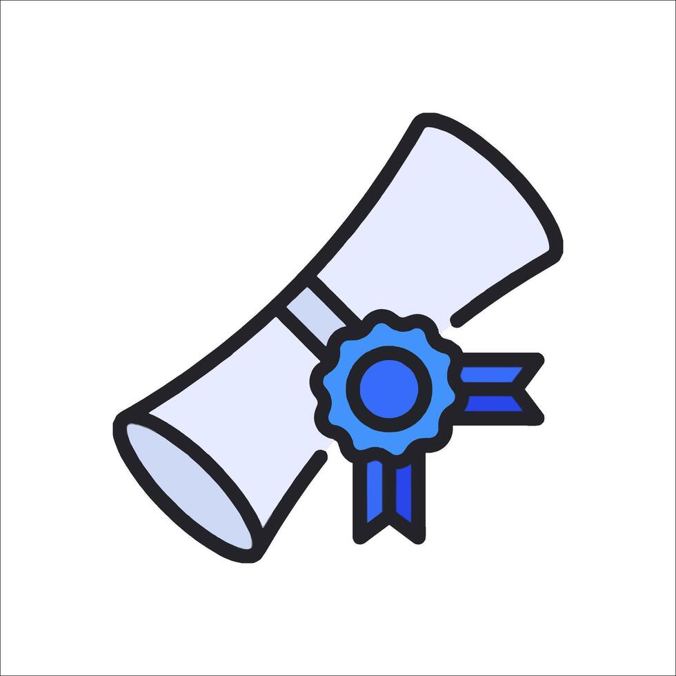 A graduation diploma icon with a blue ribbon vector
