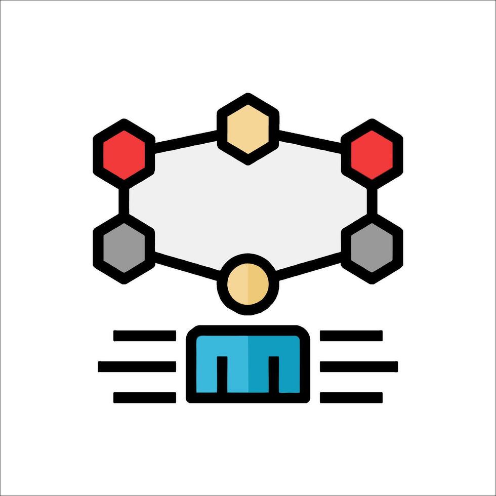 A person is sitting in front of a computer with a network icon vector