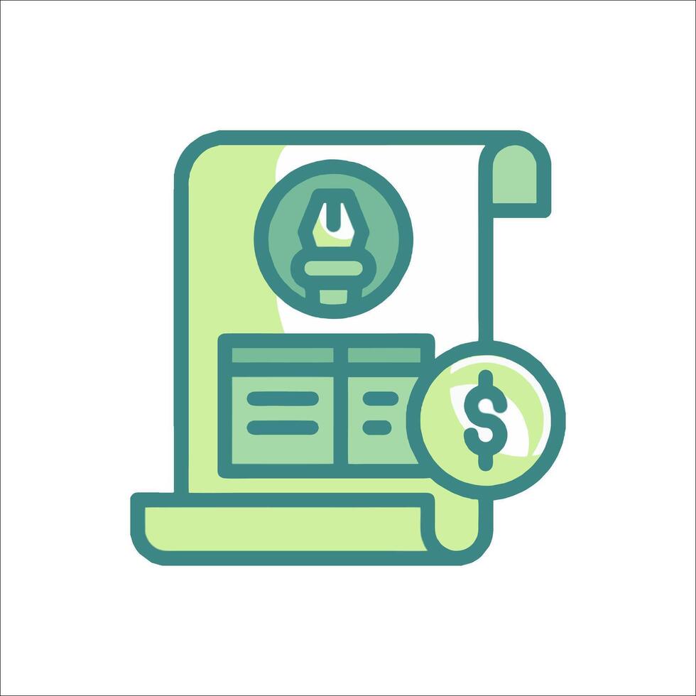 A green and white icon of a document with a dollar sign vector