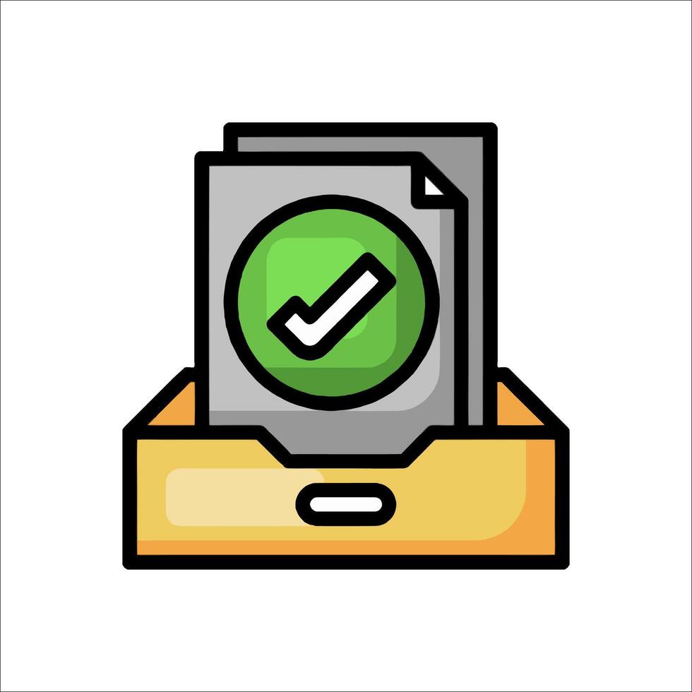 A box with a check mark on it and a green tick vector