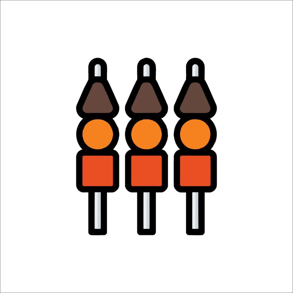 Three kabobs on sticks with orange and black tops vector