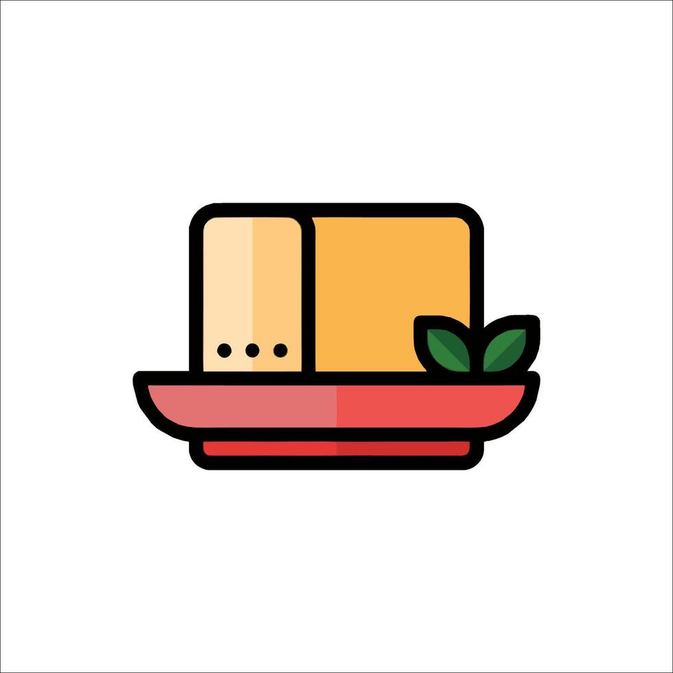 A plate with cheese and a leaf on it vector