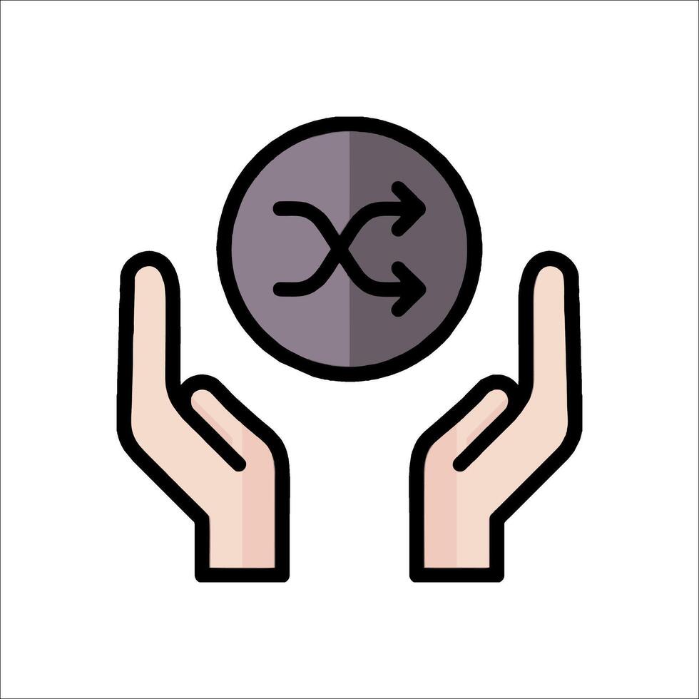 Two hands holding a coin with an arrow pointing to it vector