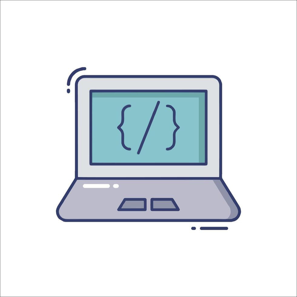 A laptop with a line drawing of a computer screen vector