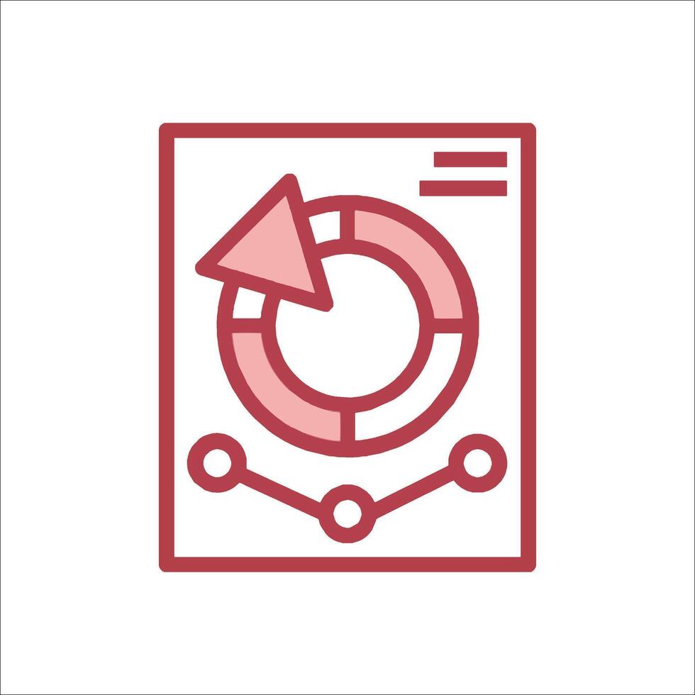 A red icon of a computer screen with a circle and arrow vector