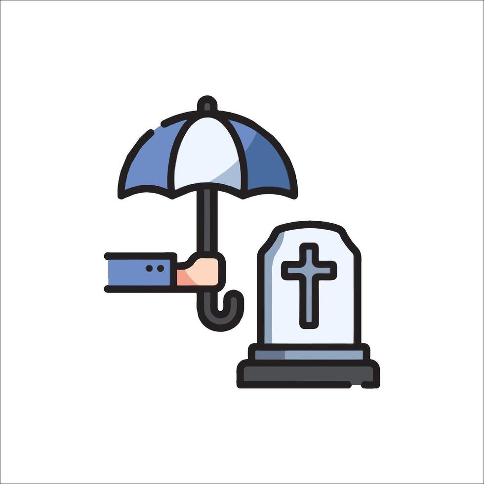 A hand holding an umbrella over a grave and a cross vector