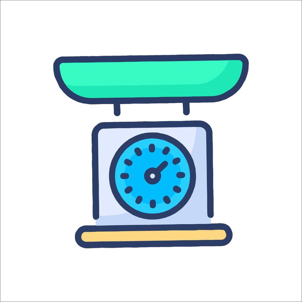 A kitchen scale with a blue top and a green bowl vector
