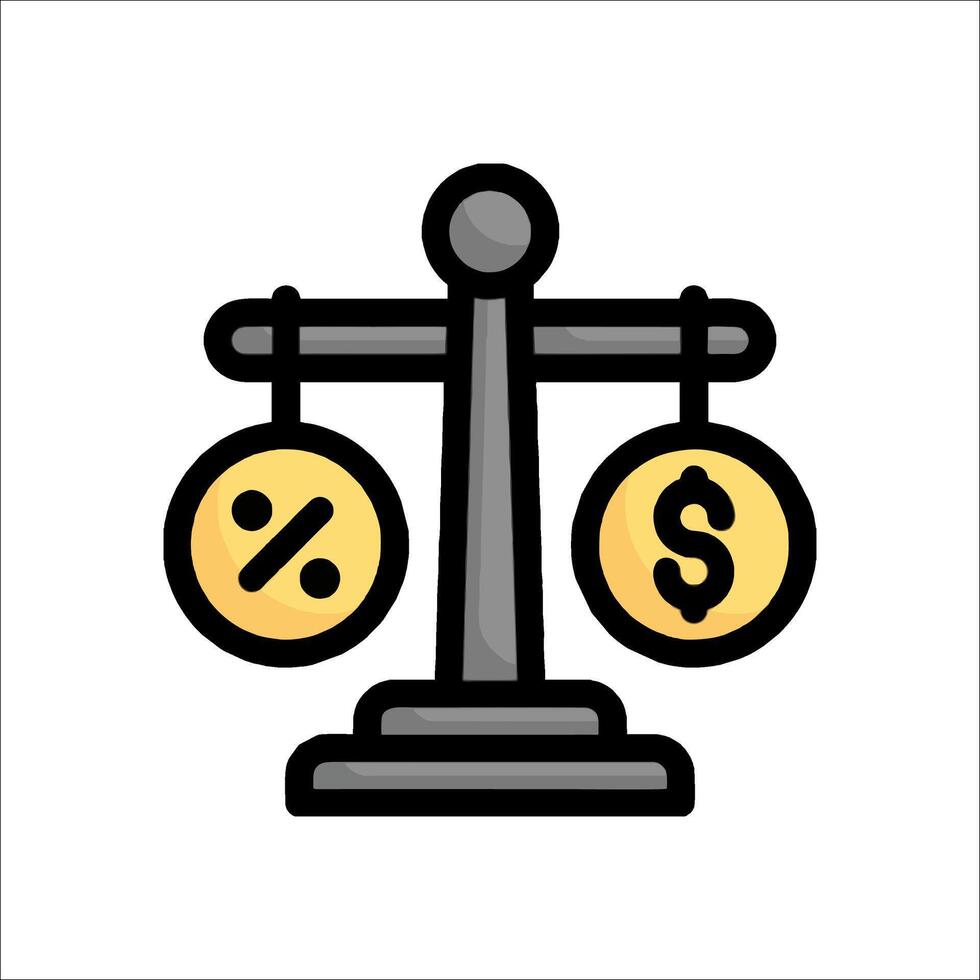 A balance scale with a dollar sign and a coin vector
