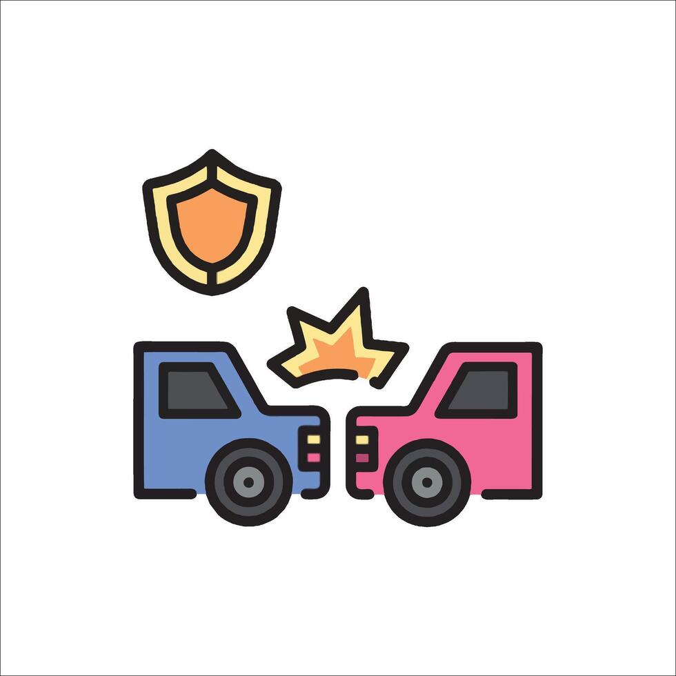 Two cars are fighting over a shield icon vector