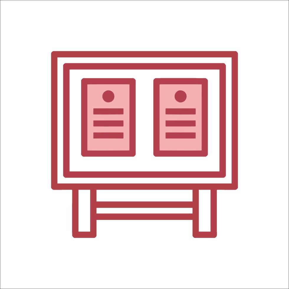 A red icon of a desk with two drawers vector