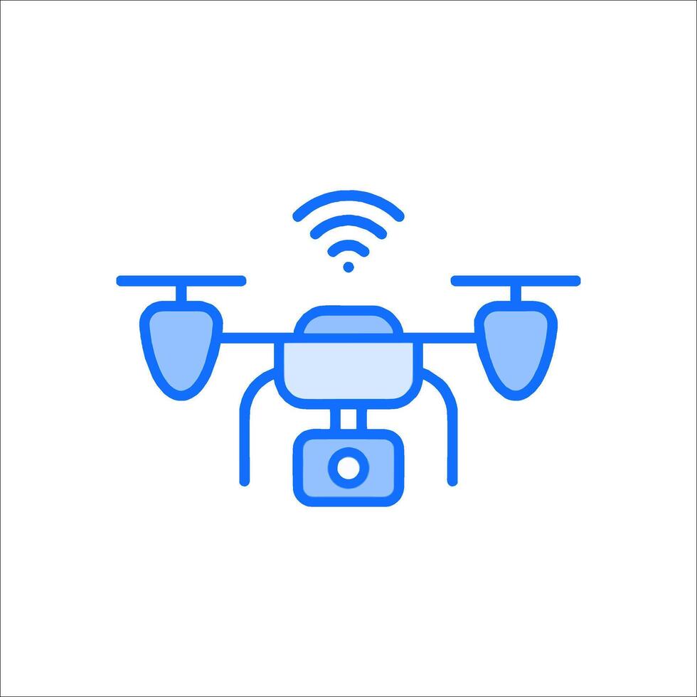 A blue and white line icon of a drone vector