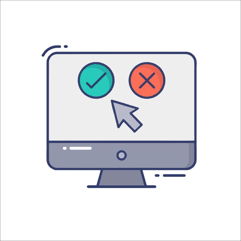 A computer monitor with a check mark and a tick vector