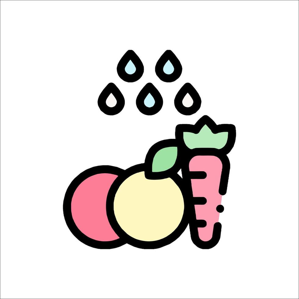 A carrot and an apple are shown in a line drawing vector
