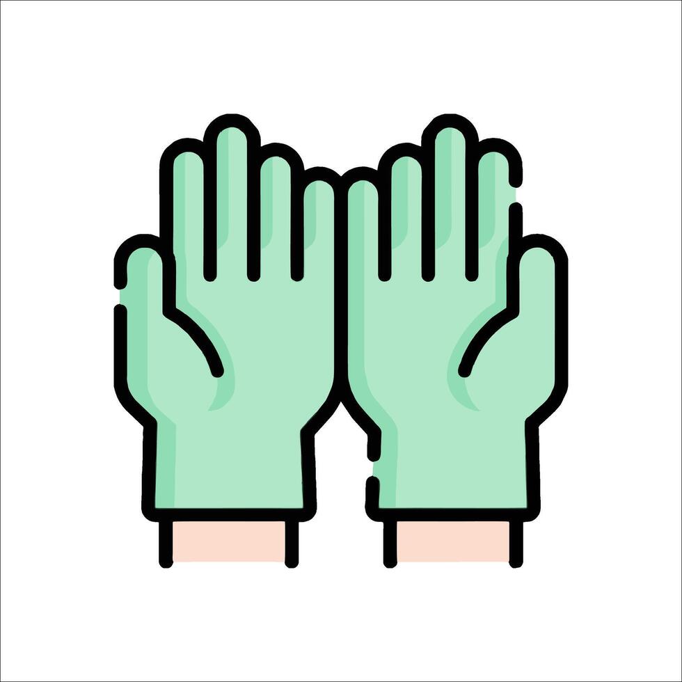 Two hands with green gloves on a white background vector