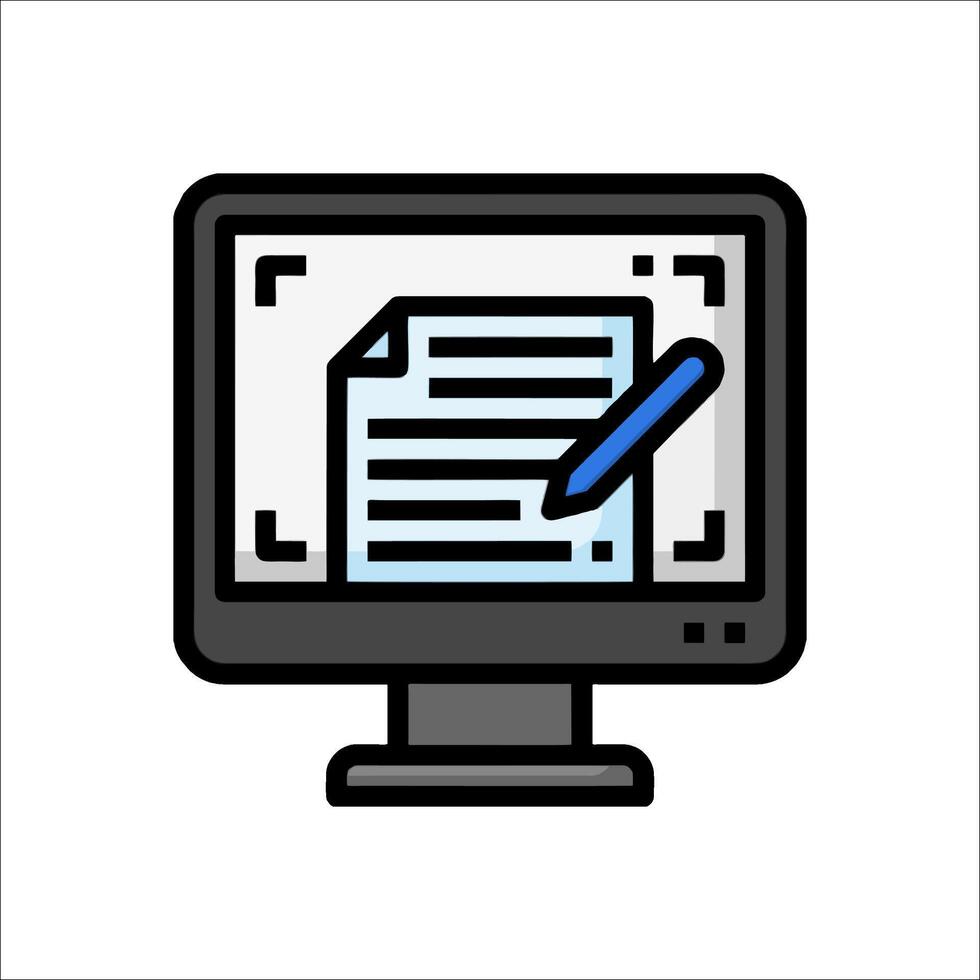A computer monitor with a pen and paper icon vector