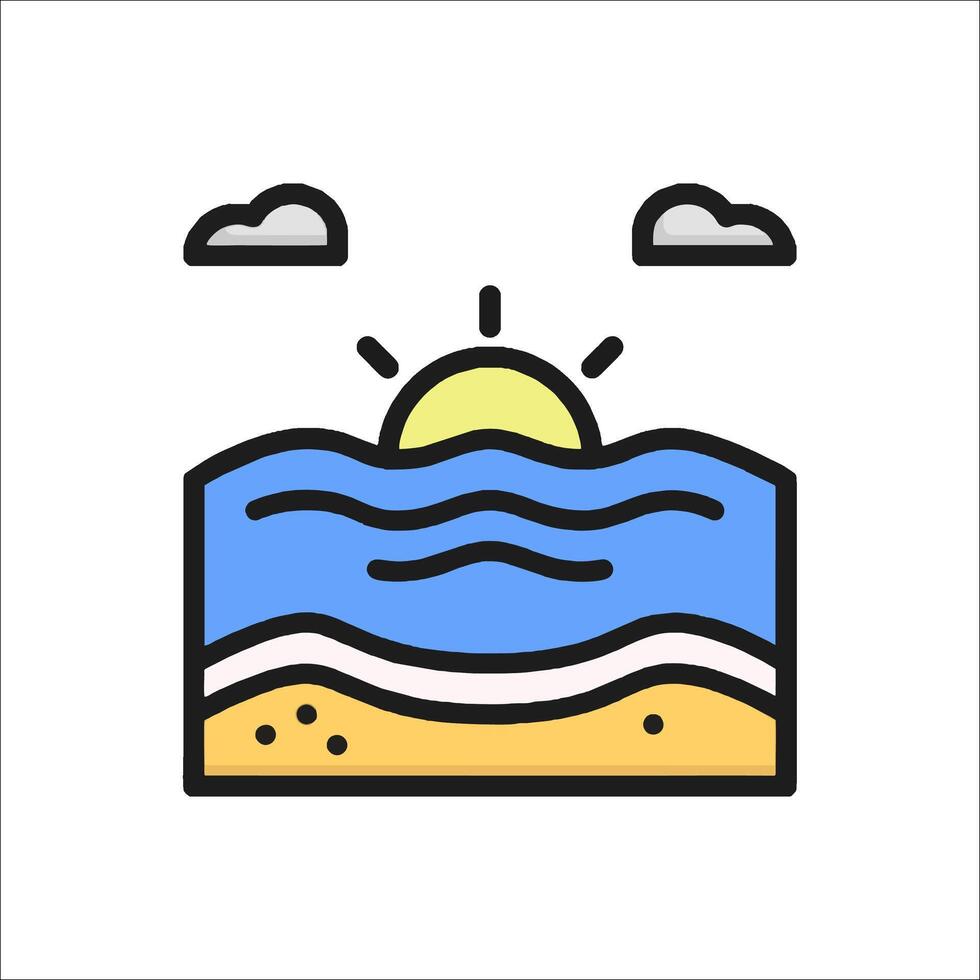 A beach with waves and sun icon vector