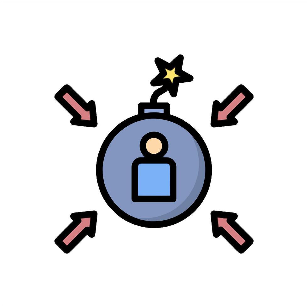 A bomb icon with arrows pointing to it vector