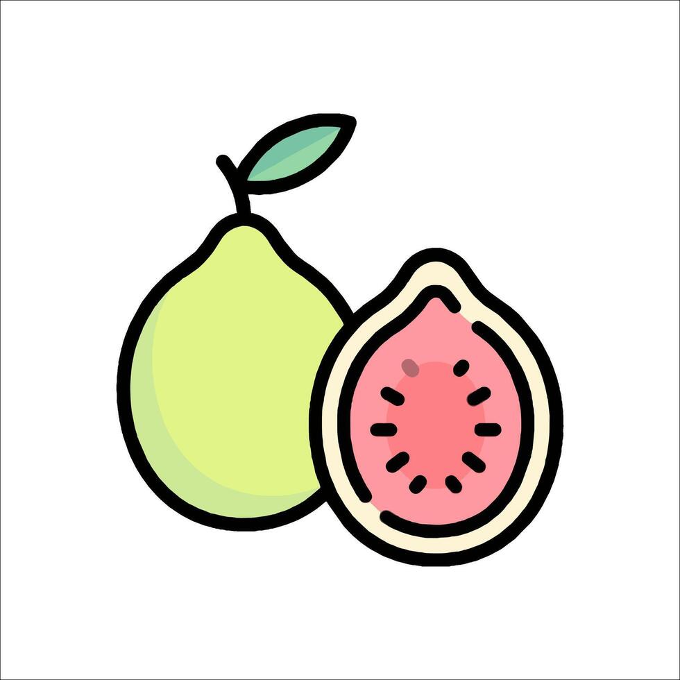 A green and red fruit with a slice cut out of it vector