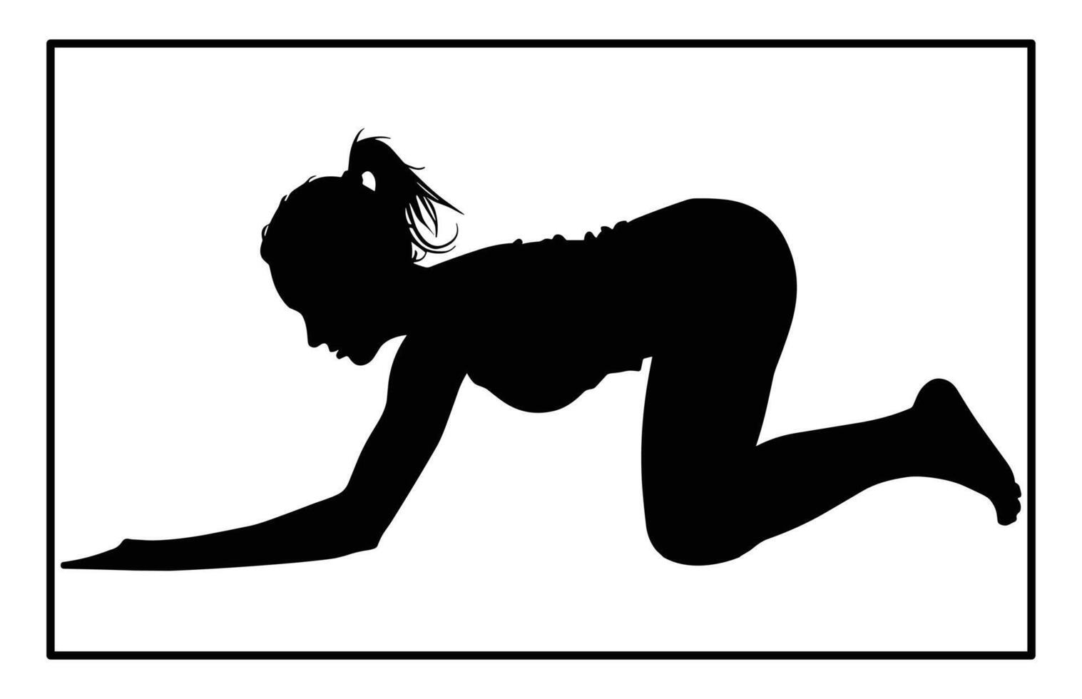 Silhouette of Woman Doing Push-Ups - Exercise Pose Clipart vector