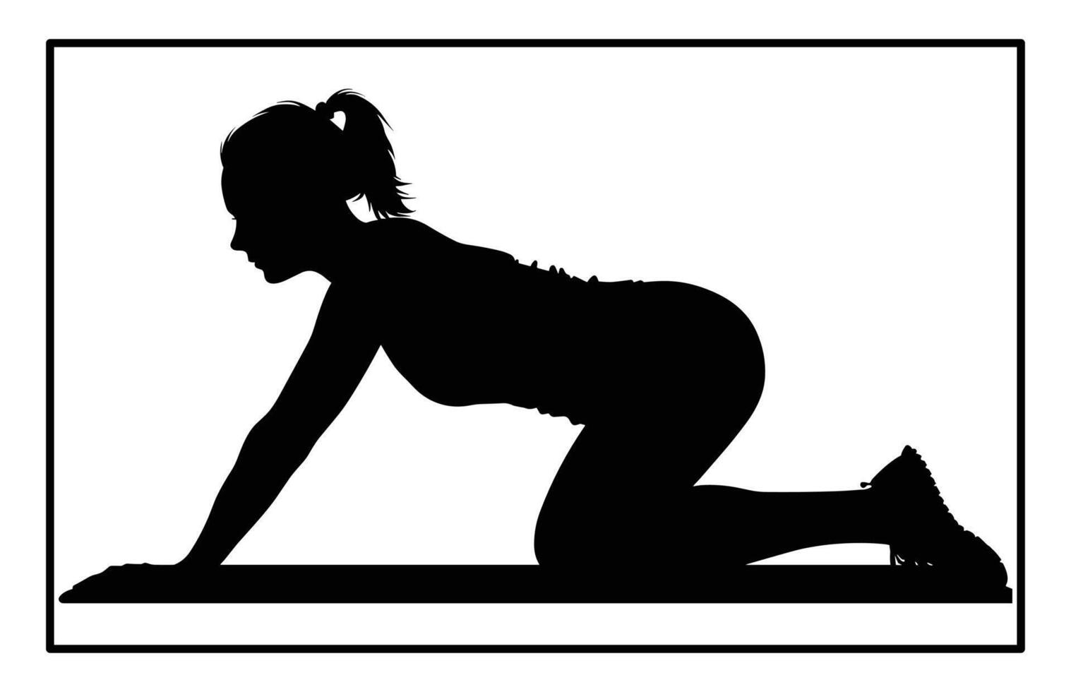 Silhouette of Woman Exercising - Push-Up Pose Illustration vector