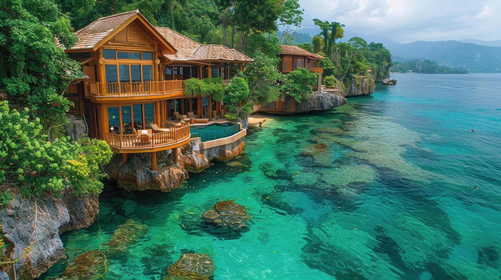 Hut on Water by Green Forest photo