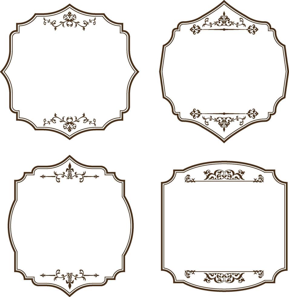 Set of vintage frames and borders isolated on white background. vector