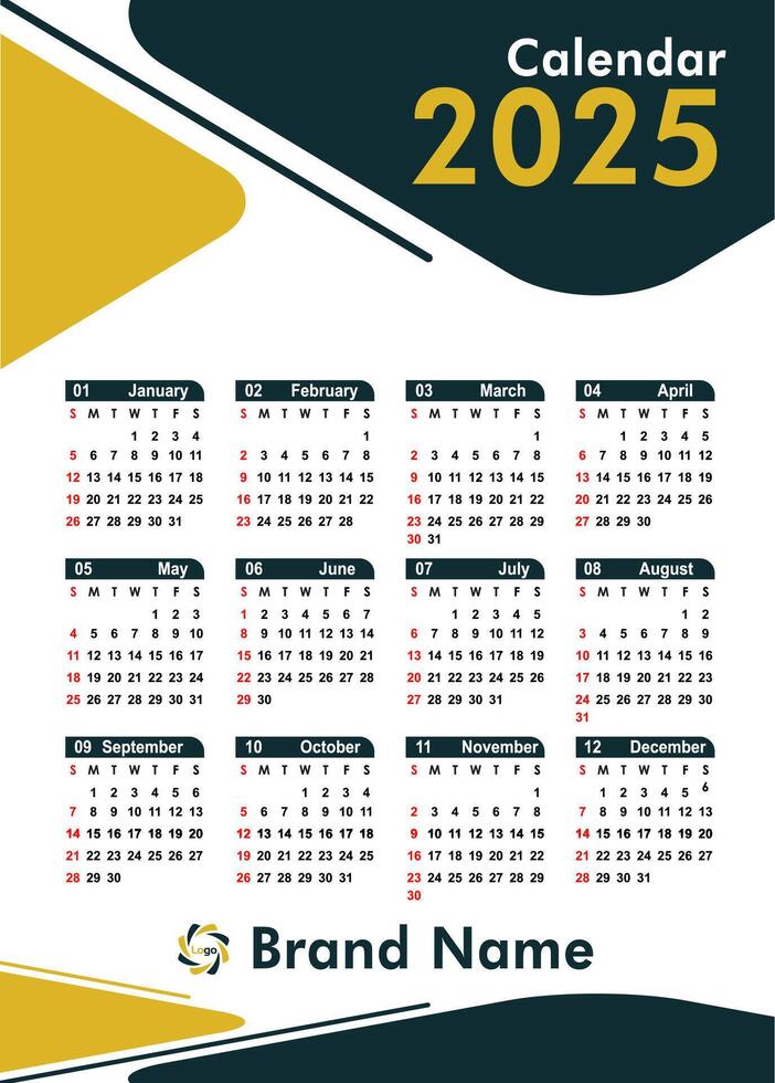 2025 Yearly calendar illustration isolated on white background. vector