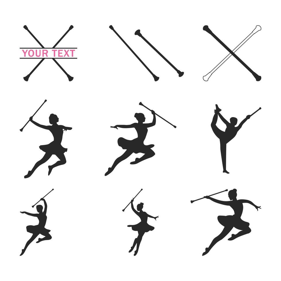 Baton Twirling Monogram Illustration Silhouette. Baton Twirling player vector