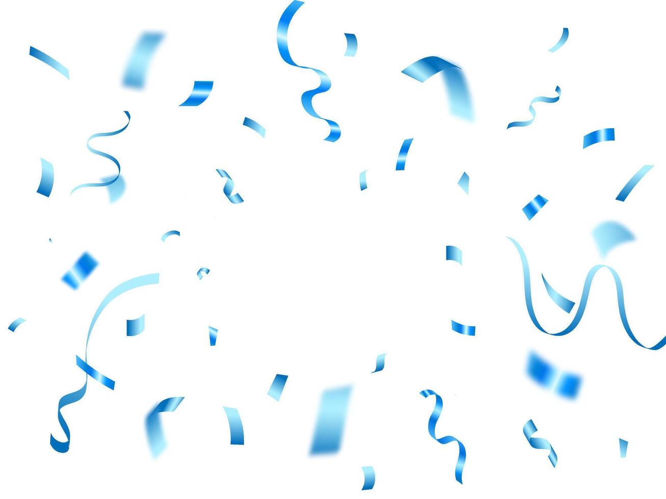Confetti explosion on background. Shiny blue confetti isolated. Ribbons. Defocused elements. Party, birthday, Holiday banner template vector