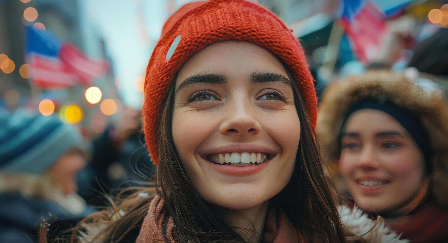 Woman Smiling in Crowd During Parade photo