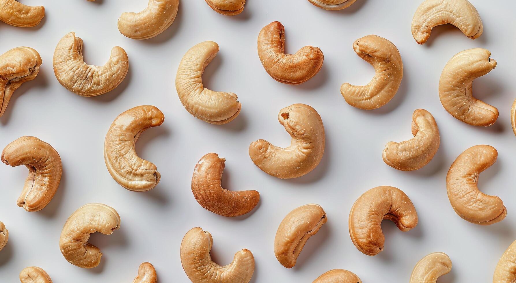 Cashew Nuts Arranged in a Pattern on a White Surface photo