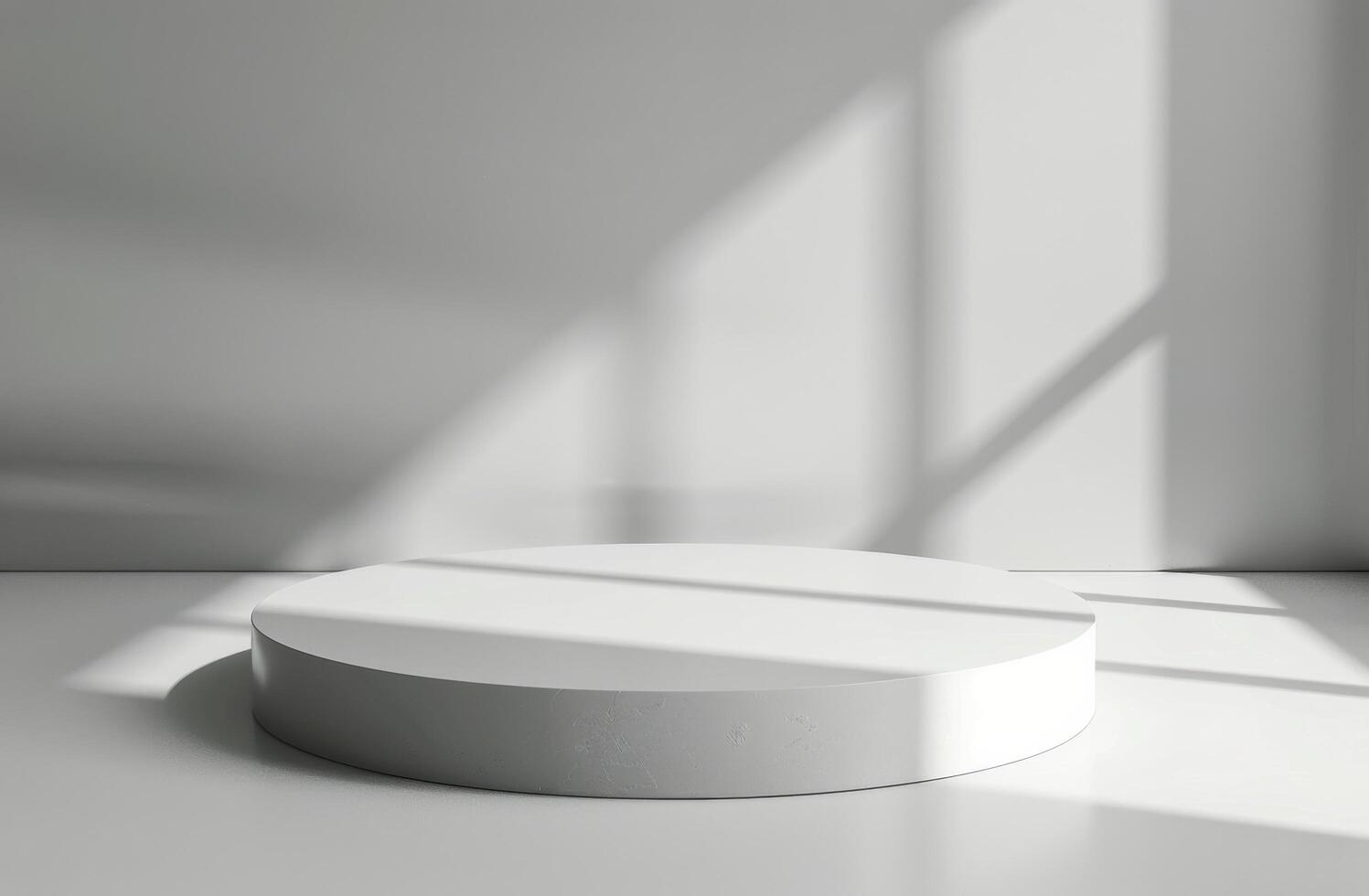 White Cylindrical Platform in a Modern Room With Sunlight photo