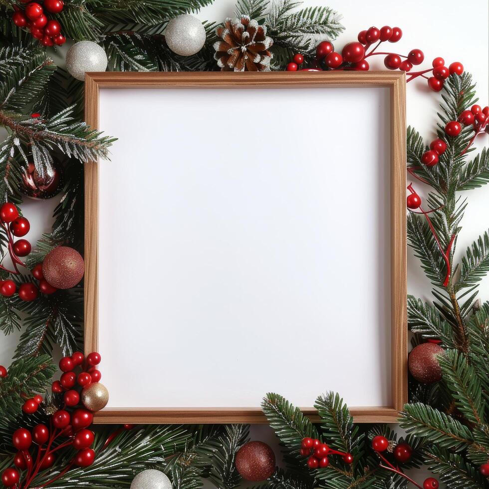 Christmas Frame With Pine Branches photo