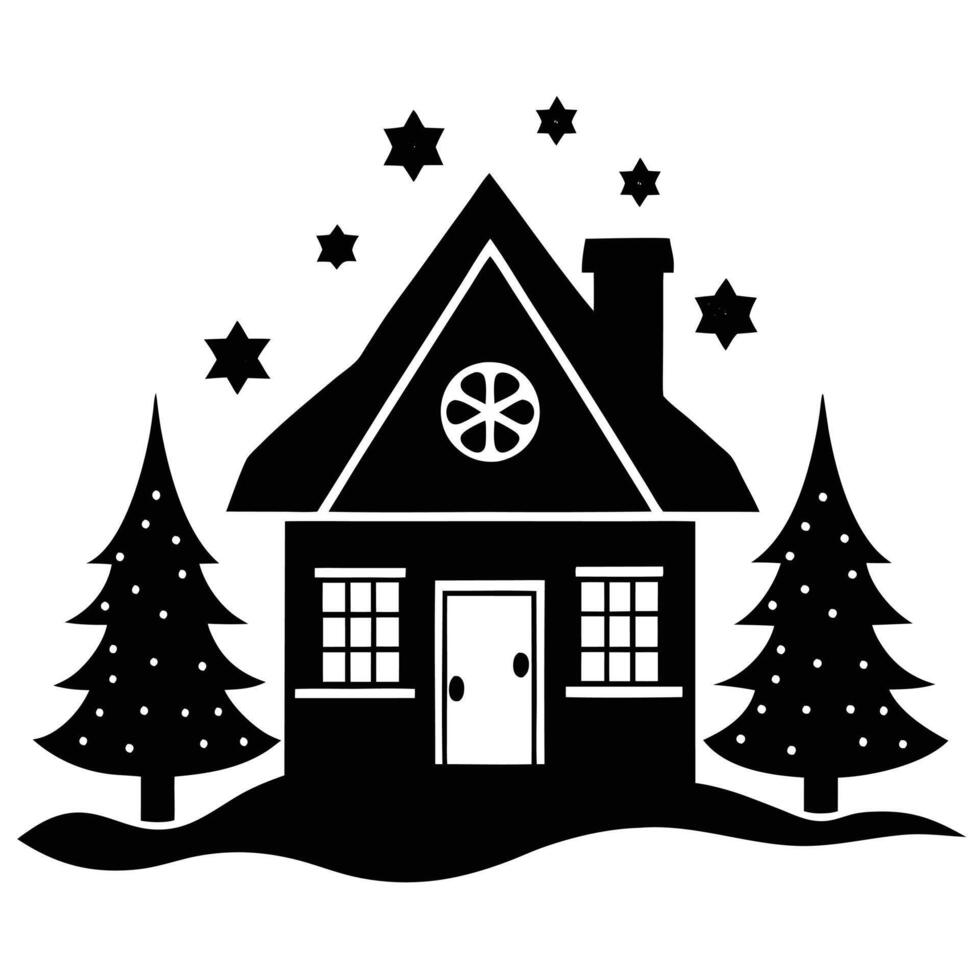 Christmas house with stars and snow on the roof vector