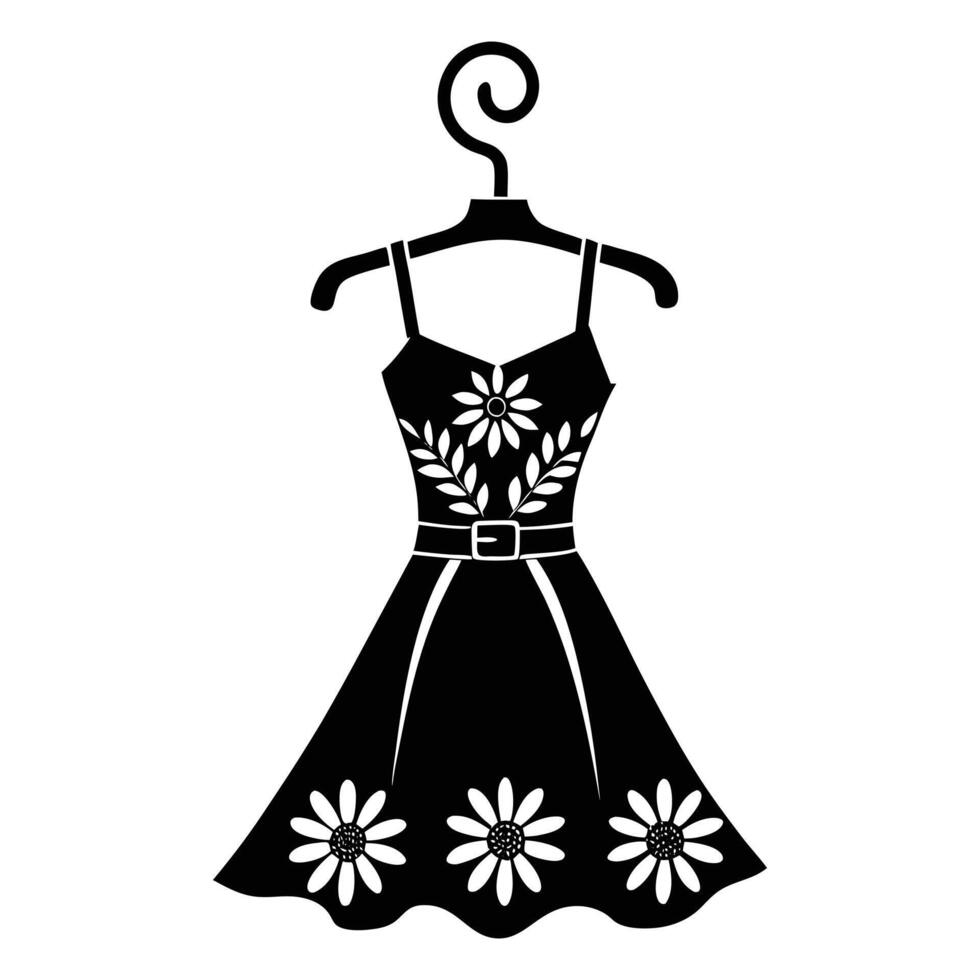 a black and white silhouette of a dress on a hanger vector
