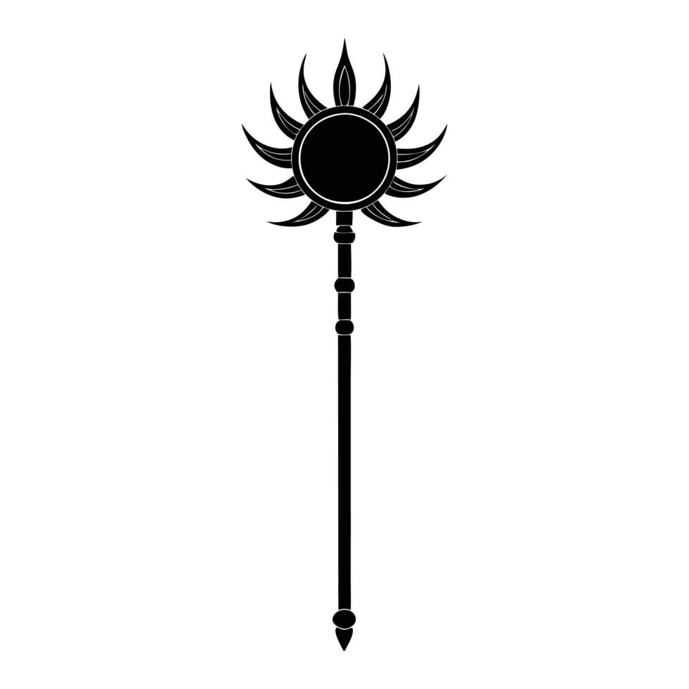 a black and white illustration of a wand with a sun on it vector