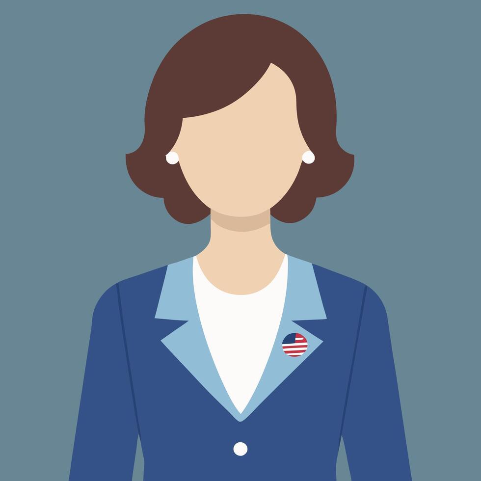 a woman in a blue suit with an american flag pin vector