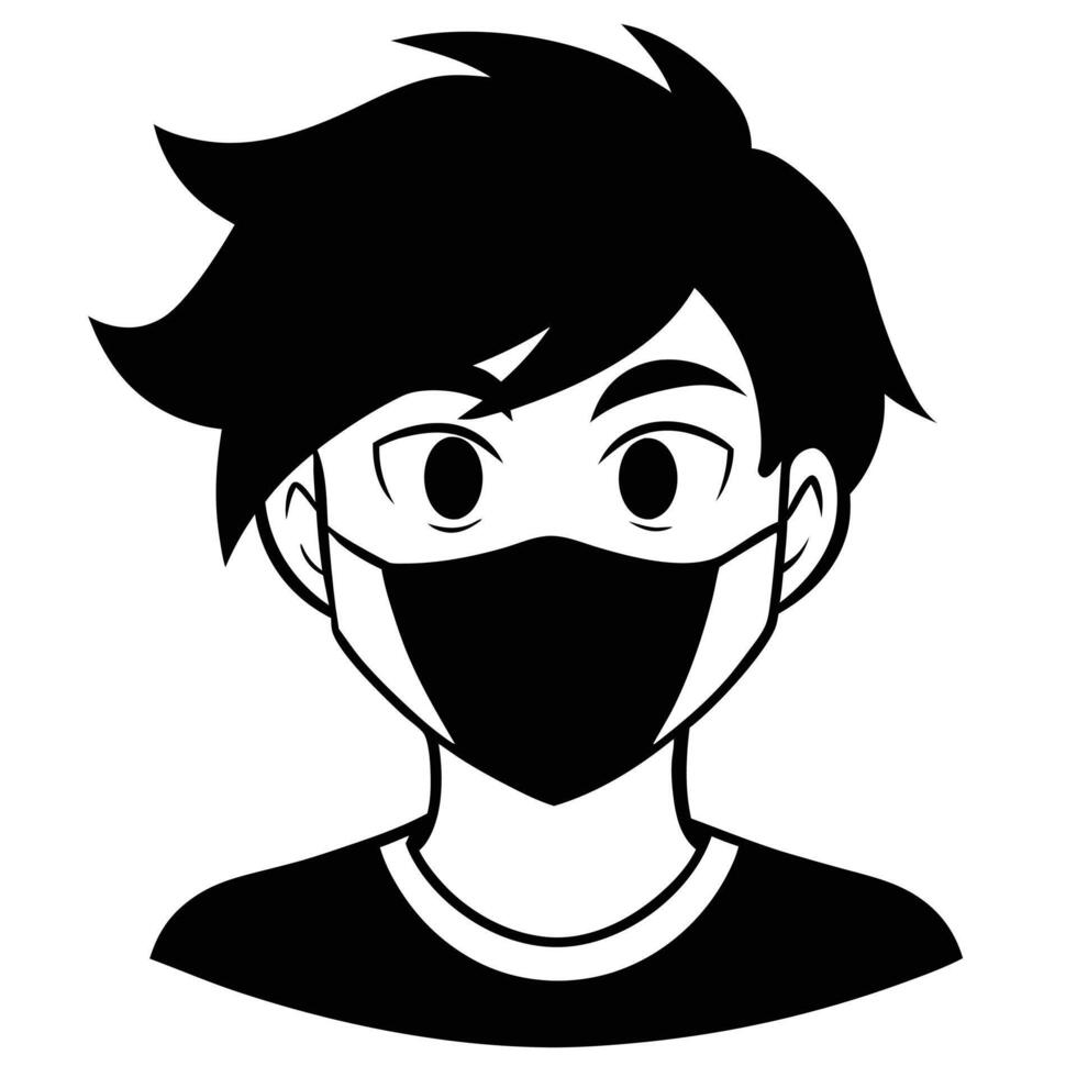 a black and white illustration of a man wearing a face mask vector