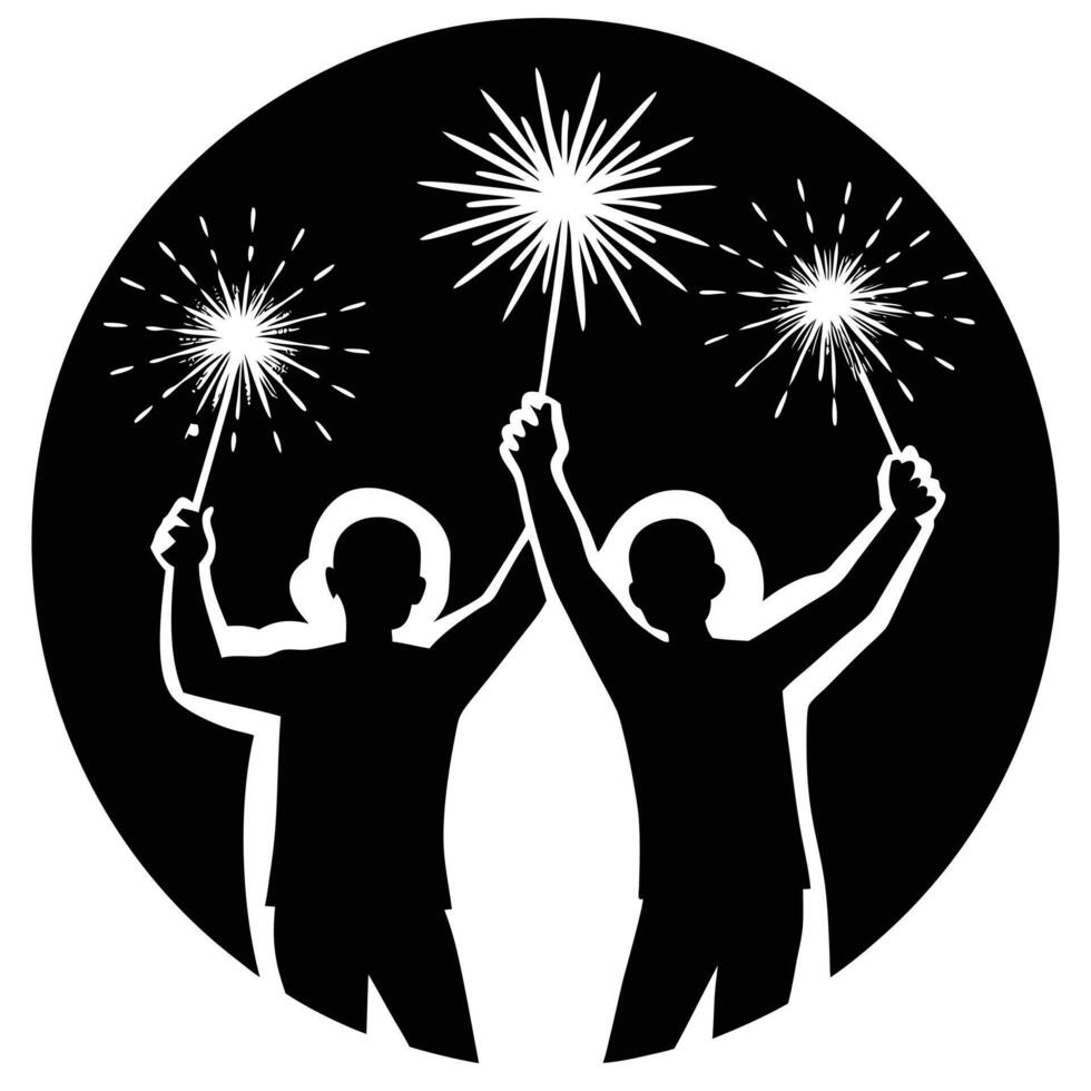 two people holding sparklers in a circle vector