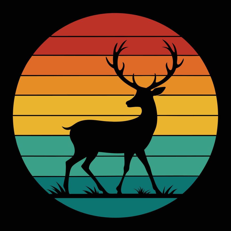 deer silhouette on retro vintage background vector