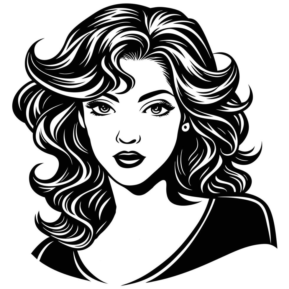 women hair flying style loose curls silhouette vector