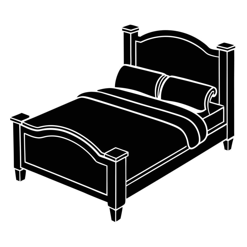 a black and white illustration of a bed with pillows vector